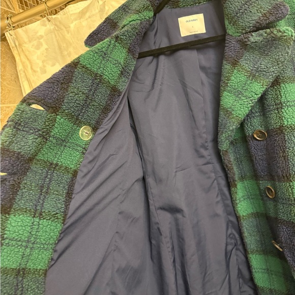 Plaid Fleece Double-Breasted Jacket - Green and Blue EUC - Picture 4 of 9